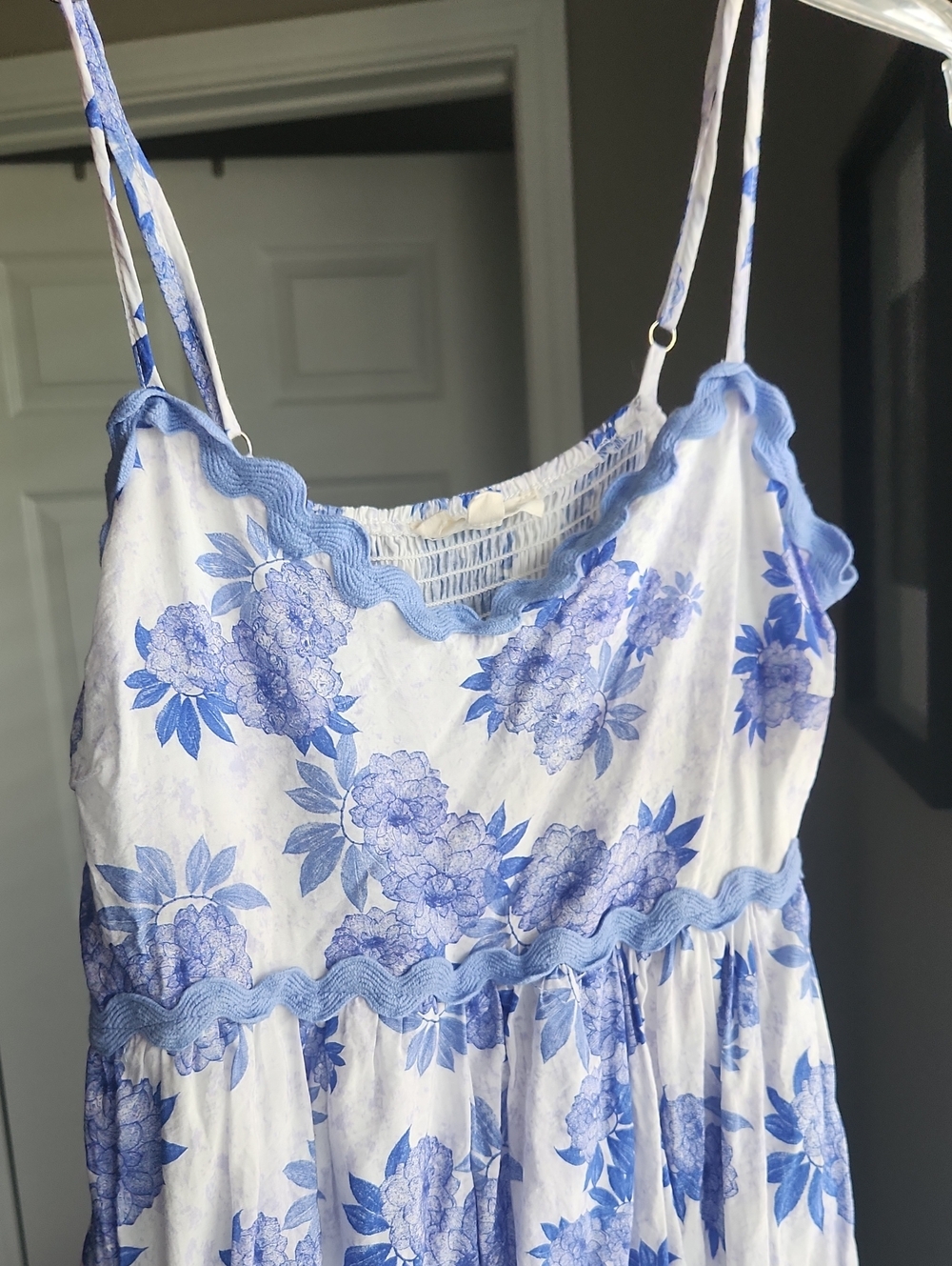 Entro Blue Floral Sundress with Ruffle Trim Pockets